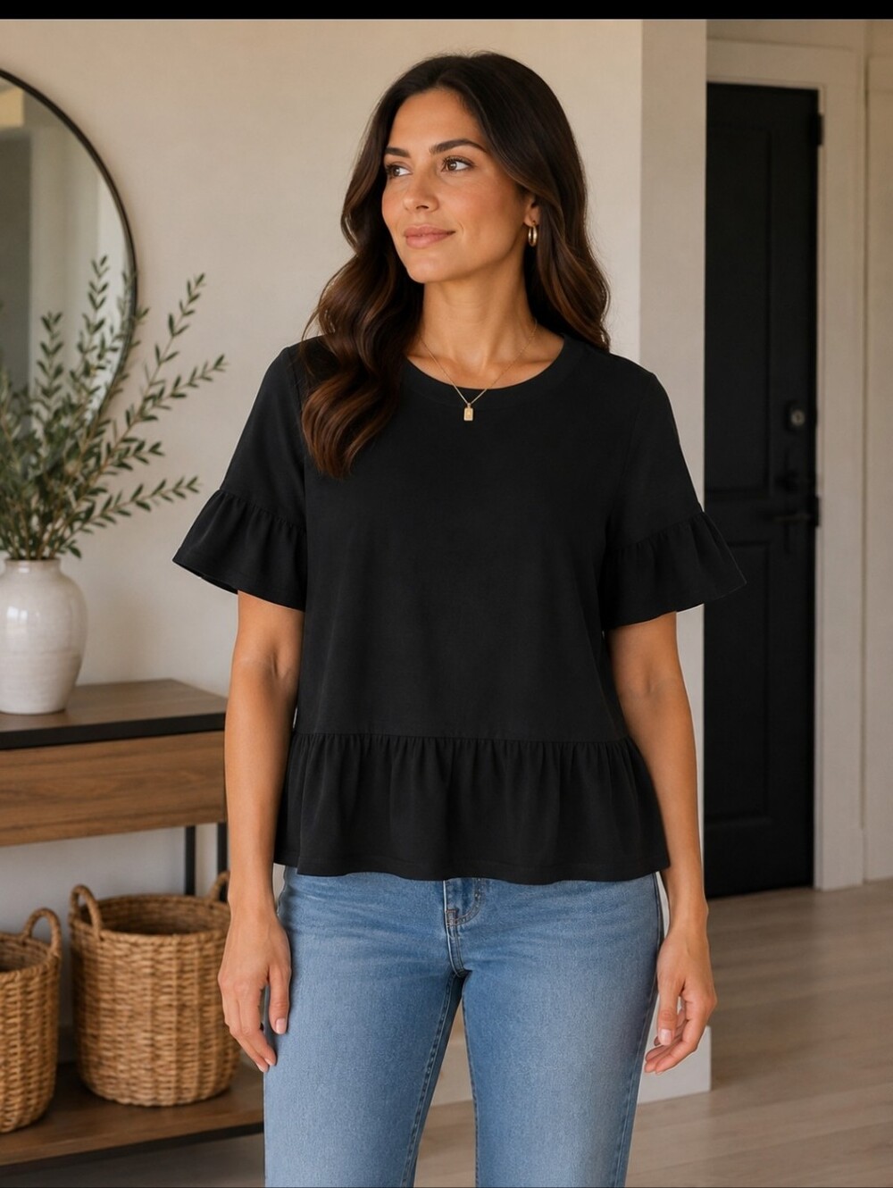 Kate Spade NY Black Flutter Sleeve Peplum Blouse Classic Feminine Top Black XS